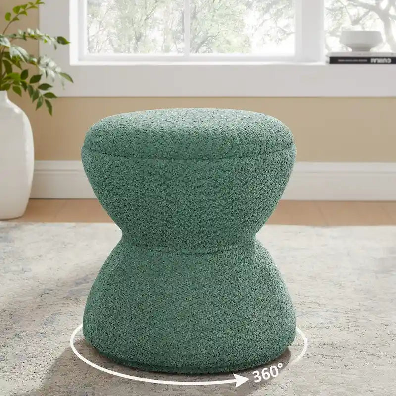 VANOMi Djembe Boucle Upholstered Ottoman with Swivel Base, Pouf, Swivel Vanity Stool for Living Room, Walk-in Closet-37