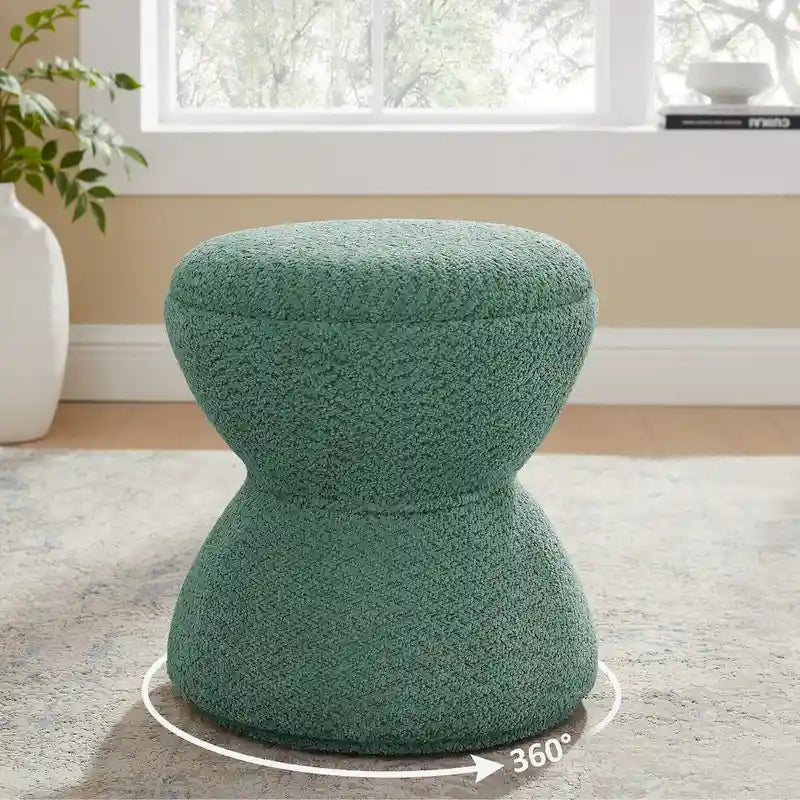 VANOMi Djembe Boucle Upholstered Ottoman with Swivel Base, Pouf, Swivel Vanity Stool for Living Room, Walk-in Closet-3
