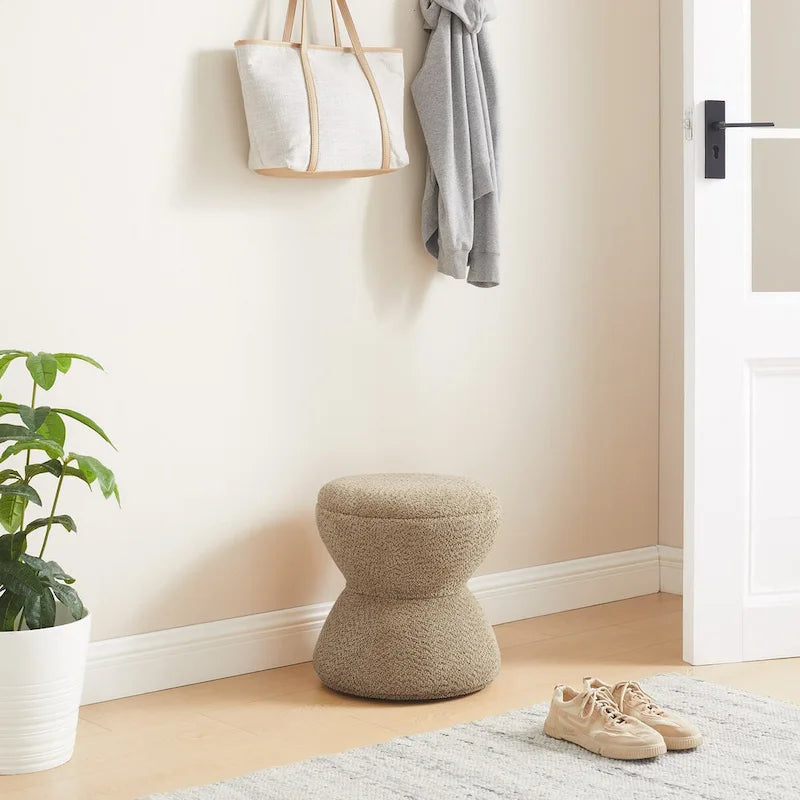 VANOMi Djembe Boucle Upholstered Ottoman with Swivel Base, Pouf, Swivel Vanity Stool for Living Room, Walk-in Closet-5