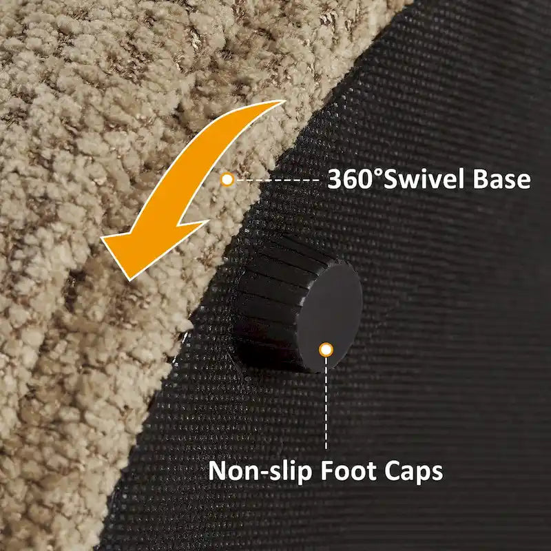 VANOMi Djembe Boucle Upholstered Ottoman with Swivel Base, Pouf, Swivel Vanity Stool for Living Room, Walk-in Closet-7