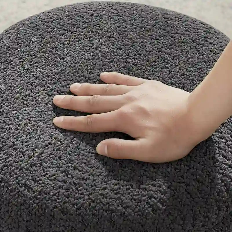 VANOMi Djembe Boucle Upholstered Ottoman with Swivel Base, Pouf, Swivel Vanity Stool for Living Room, Walk-in Closet-15