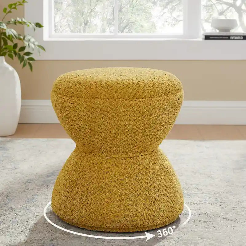 VANOMi Djembe Boucle Upholstered Ottoman with Swivel Base, Pouf, Swivel Vanity Stool for Living Room, Walk-in Closet-18