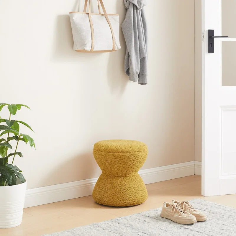 VANOMi Djembe Boucle Upholstered Ottoman with Swivel Base, Pouf, Swivel Vanity Stool for Living Room, Walk-in Closet-20