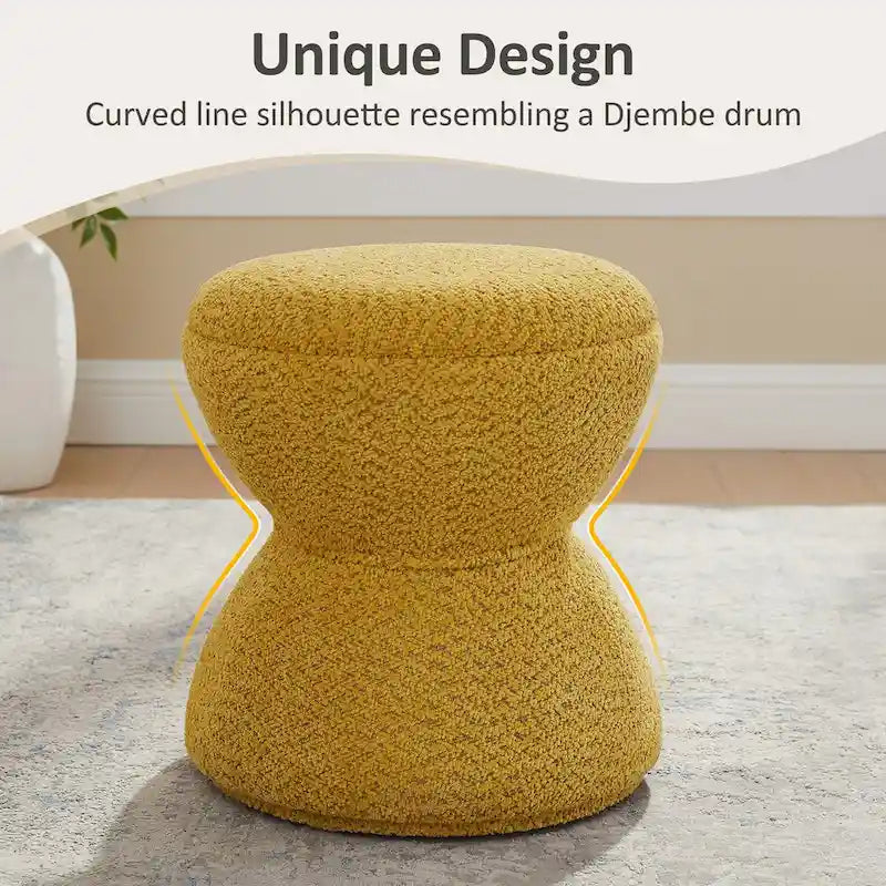 VANOMi Djembe Boucle Upholstered Ottoman with Swivel Base, Pouf, Swivel Vanity Stool for Living Room, Walk-in Closet-21