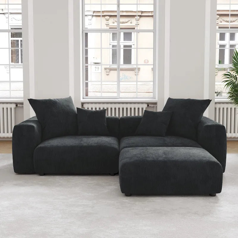 Black Corduroy Sectional Sofa Customized Sofa Couch with pillows.-31