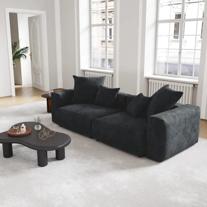 Black Corduroy Sectional Sofa Customized Sofa Couch with pillows.-2