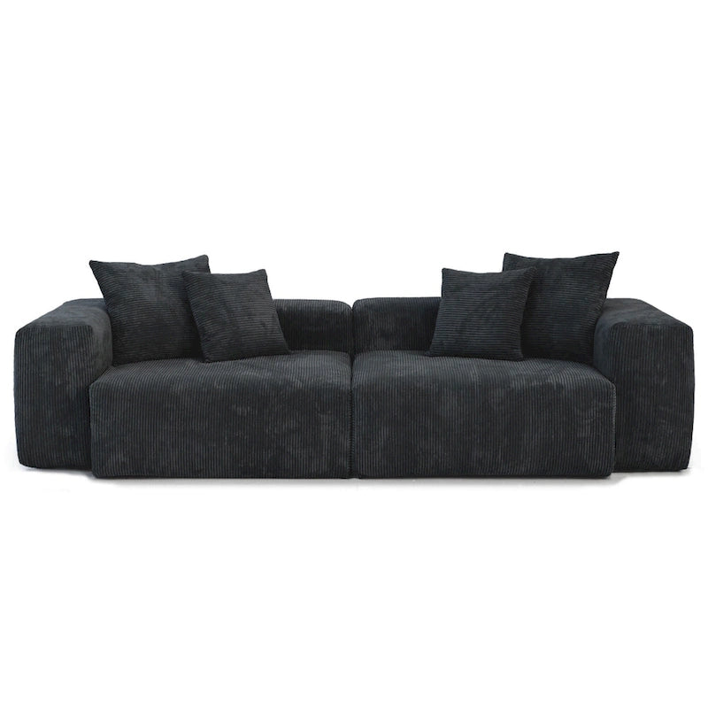 Black Corduroy Sectional Sofa Customized Sofa Couch with pillows.-3