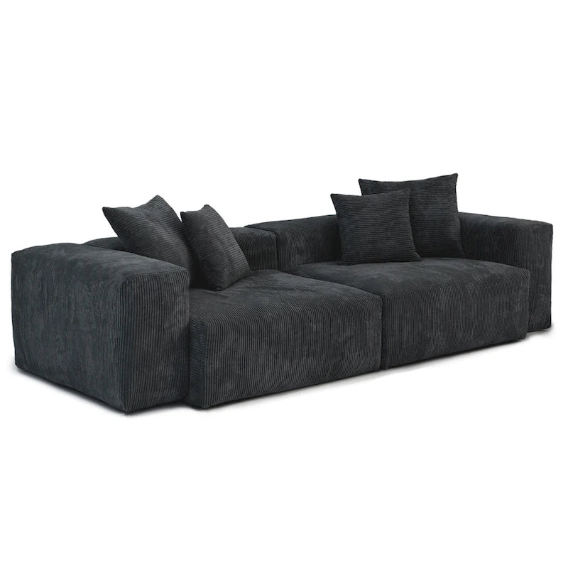 Black Corduroy Sectional Sofa Customized Sofa Couch with pillows.-4
