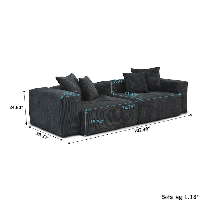 Black Corduroy Sectional Sofa Customized Sofa Couch with pillows.-9