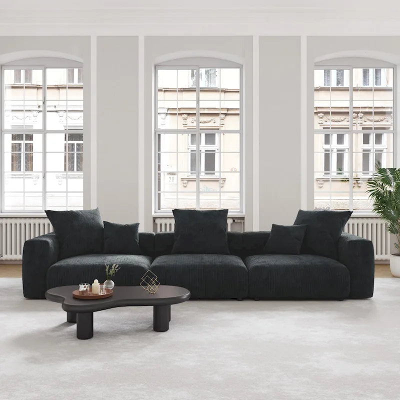 Black Corduroy Sectional Sofa Customized Sofa Couch with pillows.-10