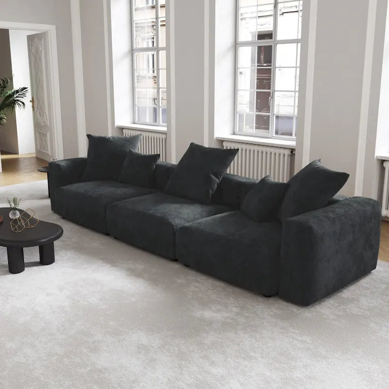 Black Corduroy Sectional Sofa Customized Sofa Couch with pillows.-11