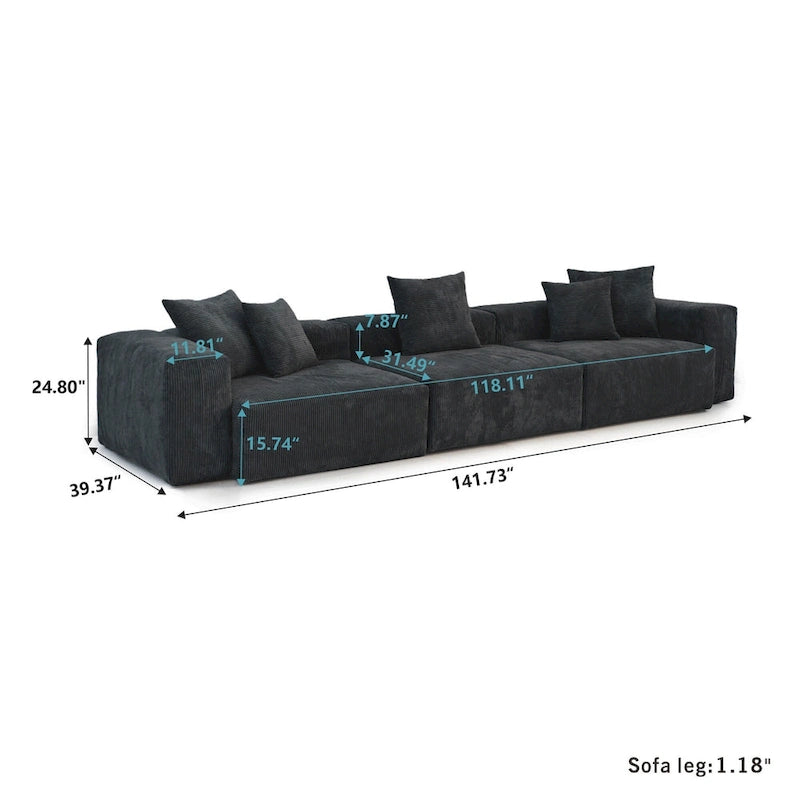 Black Corduroy Sectional Sofa Customized Sofa Couch with pillows.-12