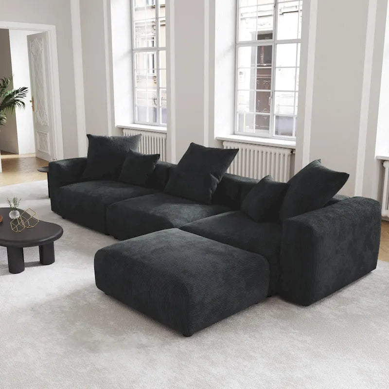 Black Corduroy Sectional Sofa Customized Sofa Couch with pillows.-13
