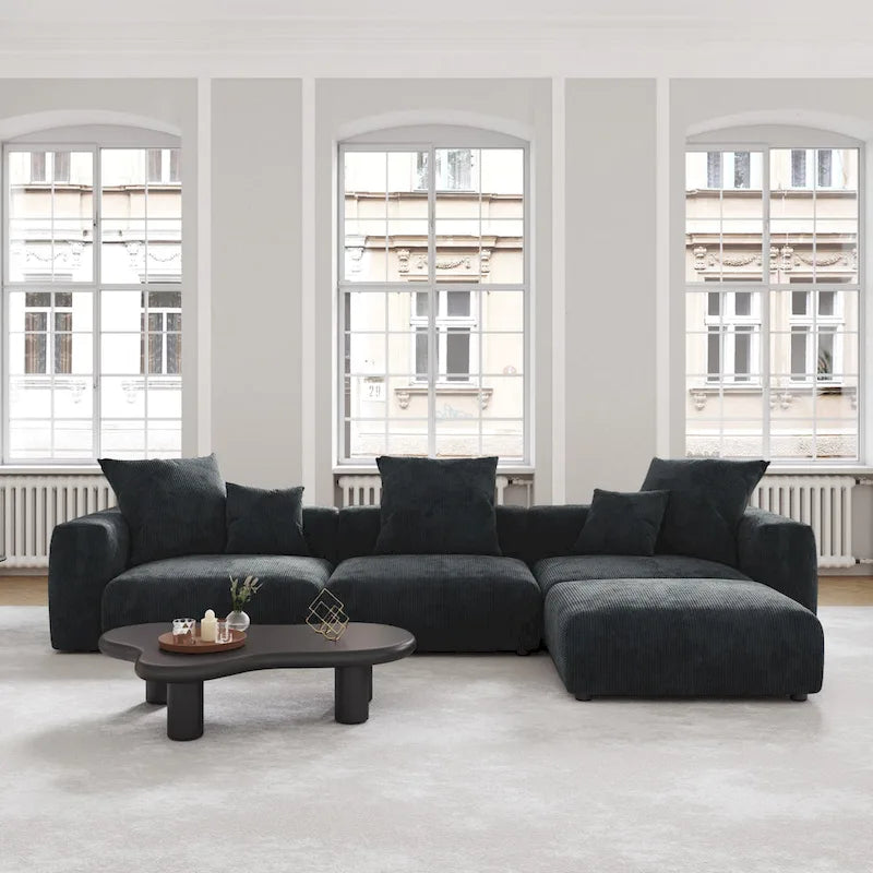 Black Corduroy Sectional Sofa Customized Sofa Couch with pillows.-14