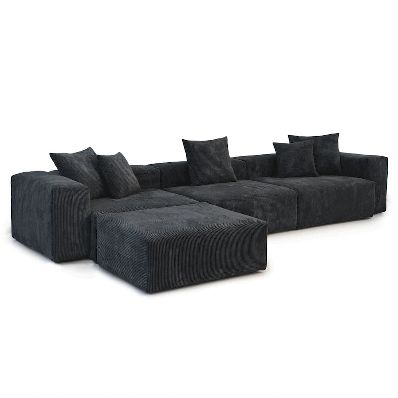 Black Corduroy Sectional Sofa Customized Sofa Couch with pillows.-15