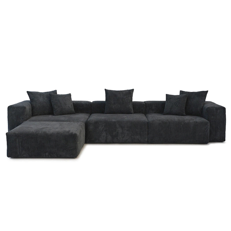 Black Corduroy Sectional Sofa Customized Sofa Couch with pillows.-16