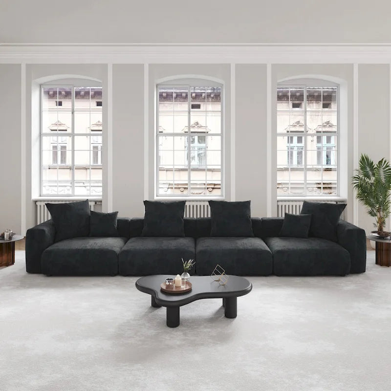 Black Corduroy Sectional Sofa Customized Sofa Couch with pillows.-18