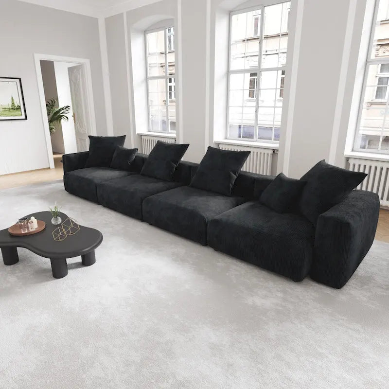 Black Corduroy Sectional Sofa Customized Sofa Couch with pillows.-19
