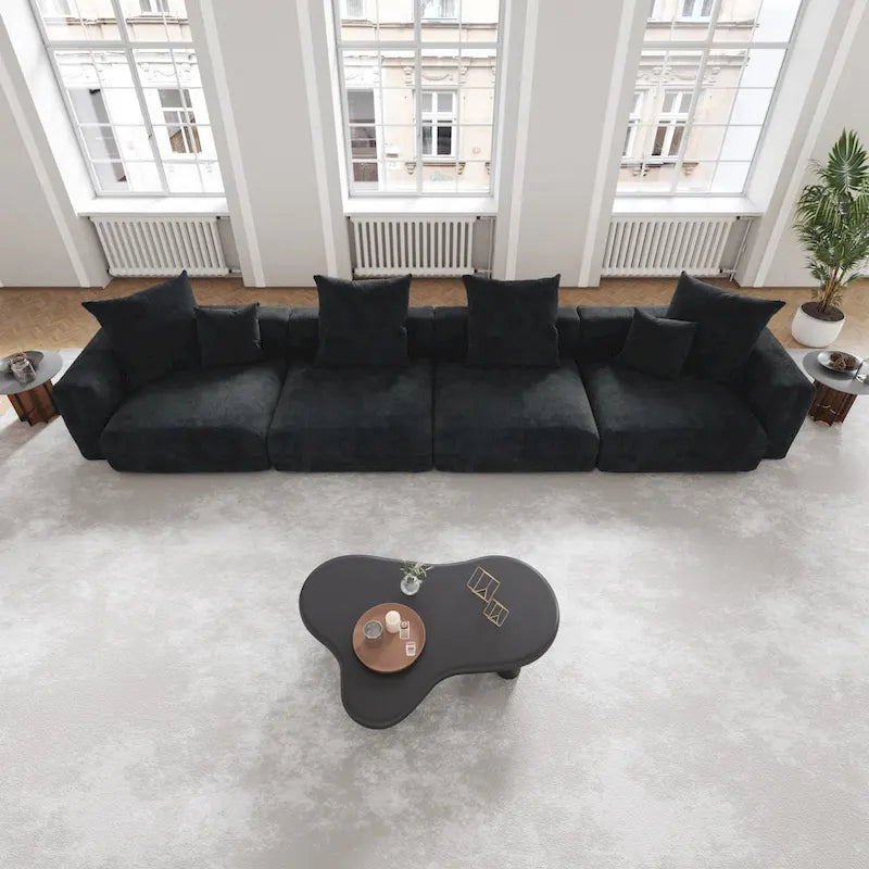 Black Corduroy Sectional Sofa Customized Sofa Couch with pillows.-20