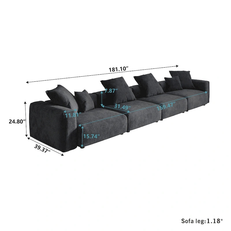 Black Corduroy Sectional Sofa Customized Sofa Couch with pillows.-23