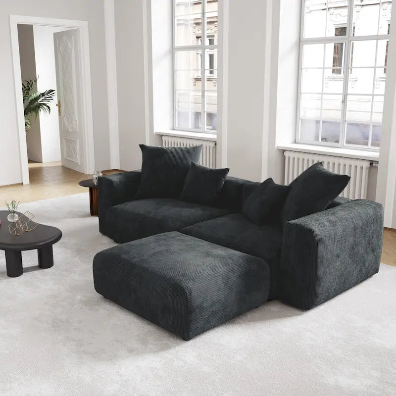 Black Corduroy Sectional Sofa Customized Sofa Couch with pillows.-25