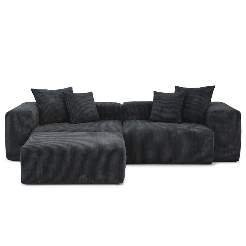 Black Corduroy Sectional Sofa Customized Sofa Couch with pillows.-27