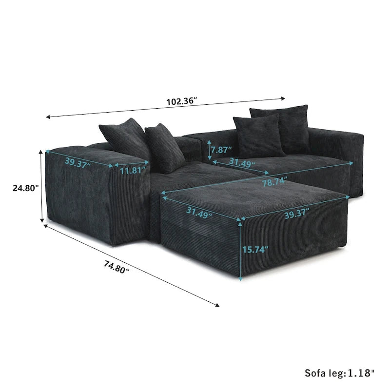 Black Corduroy Sectional Sofa Customized Sofa Couch with pillows.-28