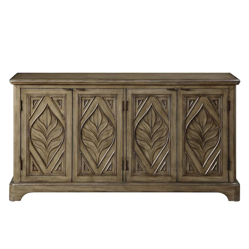 Console Table with Carved Leaf Motif Doors, Brown-2