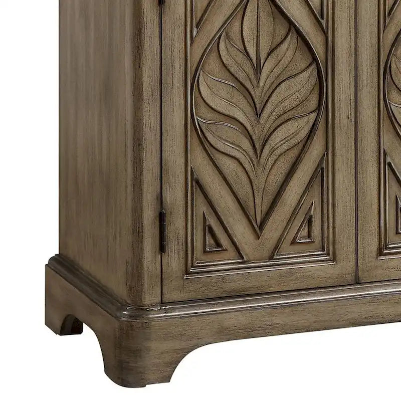 Console Table with Carved Leaf Motif Doors, Brown-4