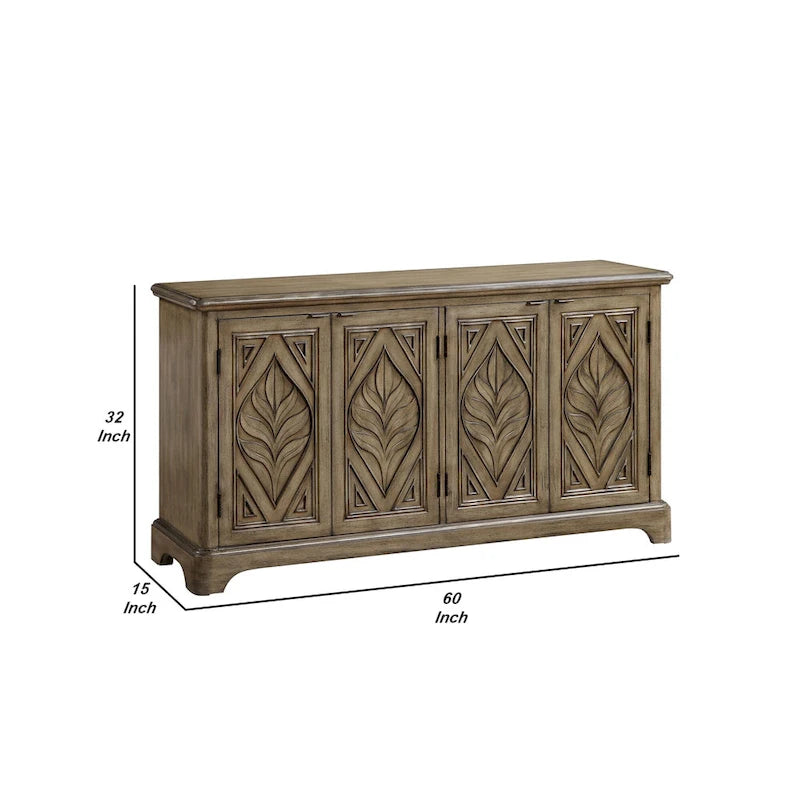 Console Table with Carved Leaf Motif Doors, Brown-5