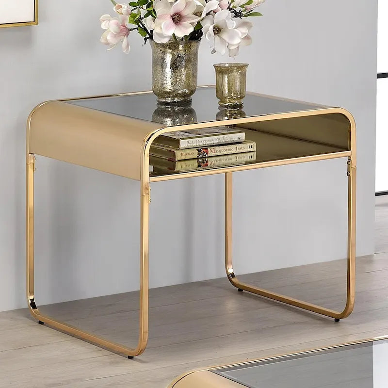 Watler Contemporary Gold 48-inch Glass Top 1-Shelf 2-Piece Coffee Table Set by Furniture of America-3