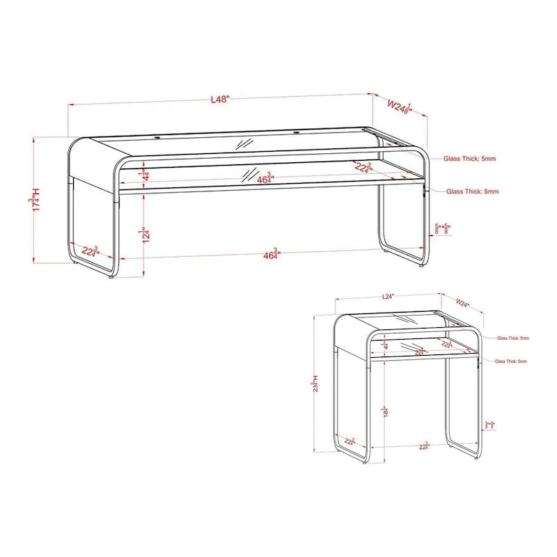 Watler Contemporary Gold 48-inch Glass Top 1-Shelf 2-Piece Coffee Table Set by Furniture of America-6