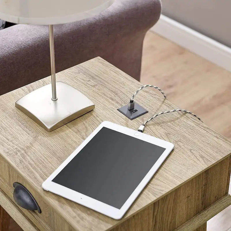 Caffoz Tall Side End Table with Fully Extended Drawer and USB Hub-10