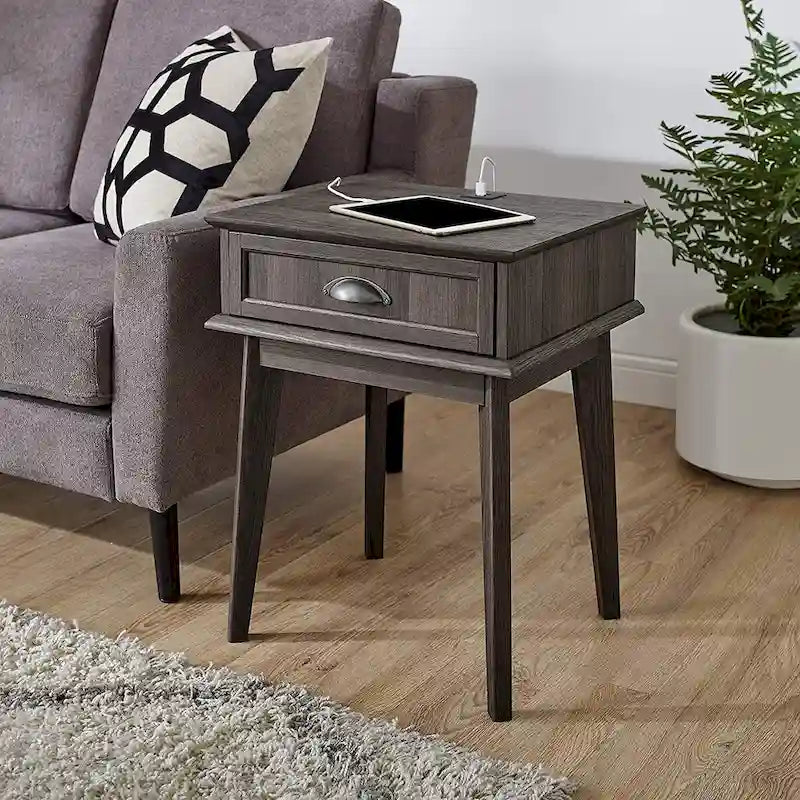 Caffoz Tall Side End Table with Fully Extended Drawer and USB Hub-11