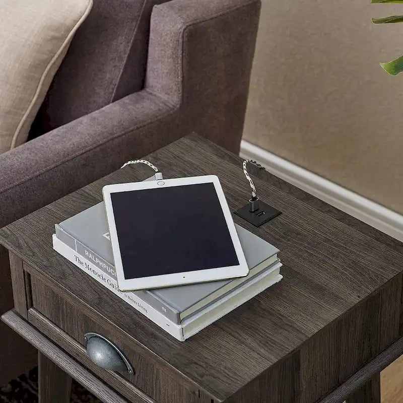 Caffoz Tall Side End Table with Fully Extended Drawer and USB Hub-13