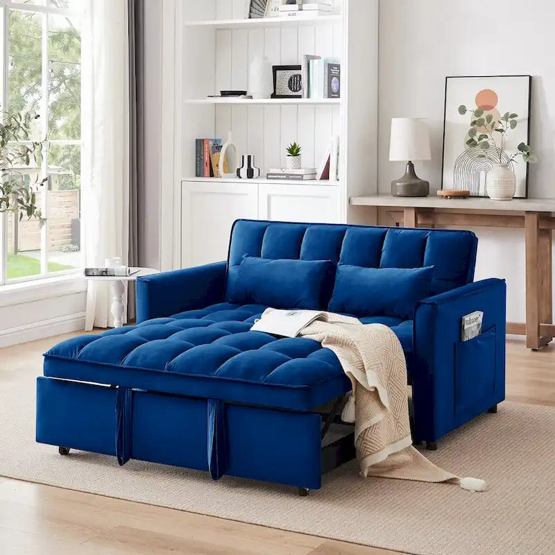 55.1-inch 3-in-1 convertible,modern velvet double sofa Futon sofa bed with adjustable back, storage bag and pillow-12