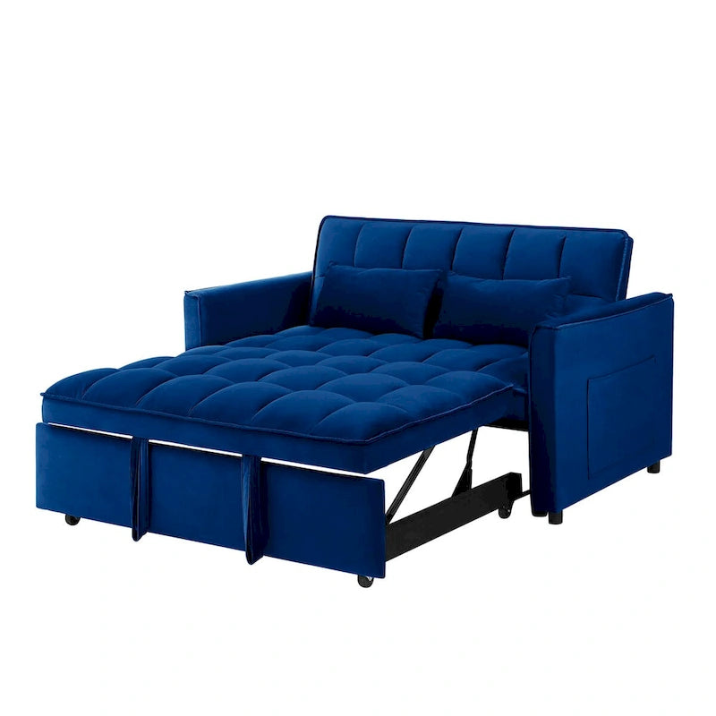 55.1-inch 3-in-1 convertible,modern velvet double sofa Futon sofa bed with adjustable back, storage bag and pillow-8