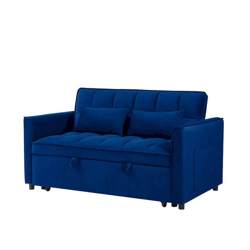 55.1-inch 3-in-1 convertible,modern velvet double sofa Futon sofa bed with adjustable back, storage bag and pillow-9