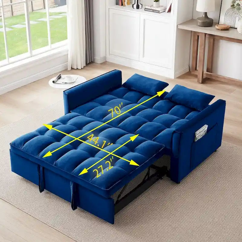 55.1-inch 3-in-1 convertible,modern velvet double sofa Futon sofa bed with adjustable back, storage bag and pillow-11