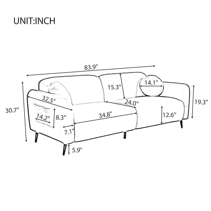 Modern Upholstered Sofa with Metal Base, Luxury Loveseat Sofa for Living Room, Reception-7
