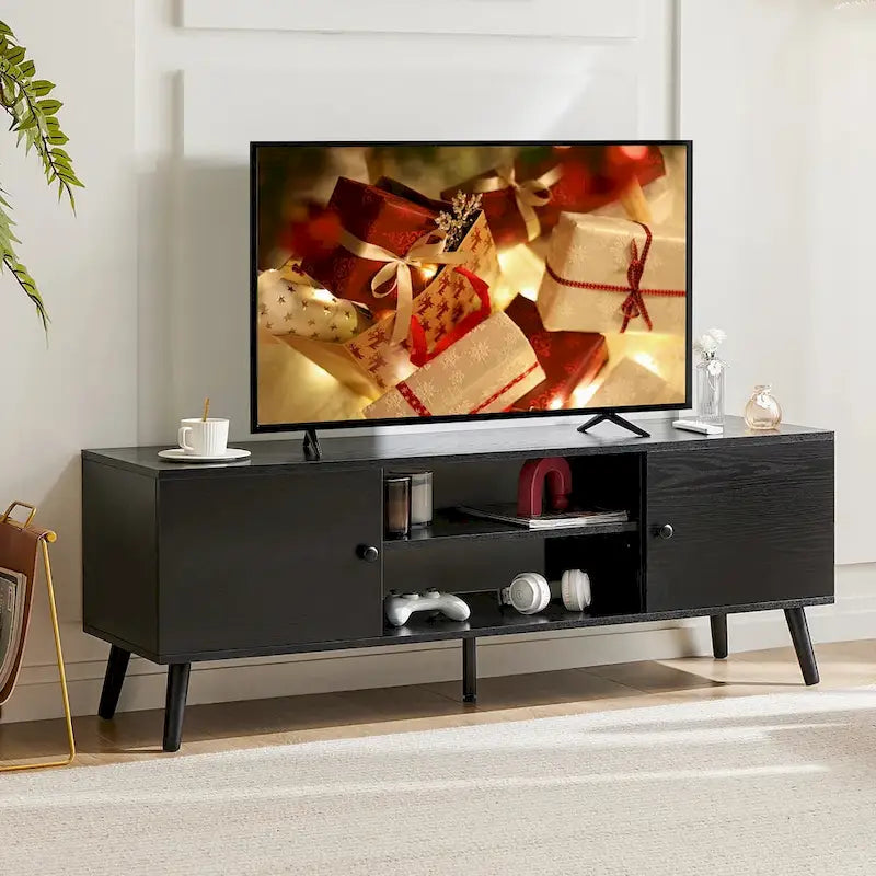 TV Stand for 55 60 inch Television, Entertainment Center with 2 Cabinet Media Console Table, Living Room, Bedroom Furniture-3