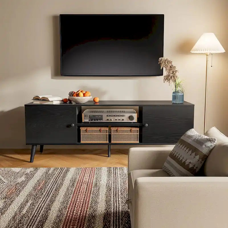 TV Stand for 55 60 inch Television, Entertainment Center with 2 Cabinet Media Console Table, Living Room, Bedroom Furniture-4