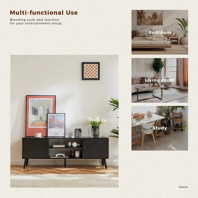 TV Stand for 55 60 inch Television, Entertainment Center with 2 Cabinet Media Console Table, Living Room, Bedroom Furniture-7