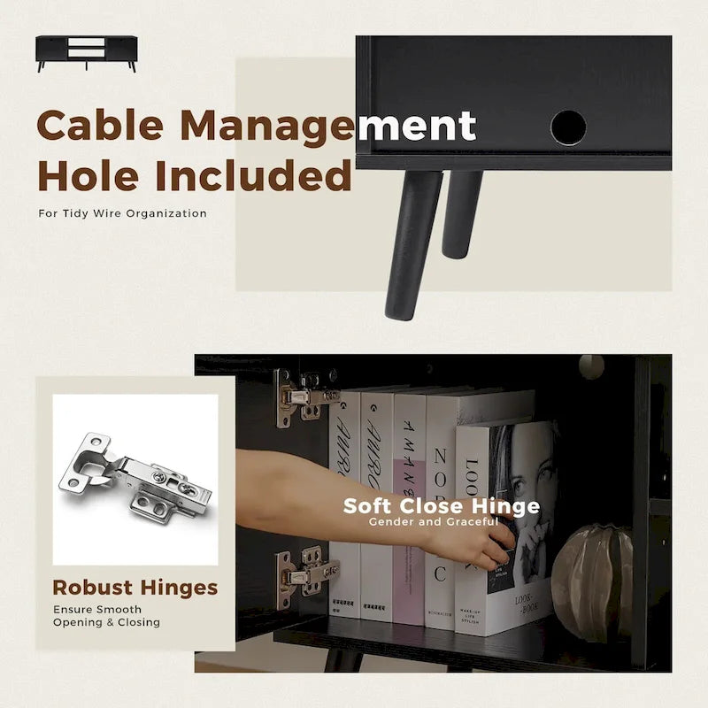 TV Stand for 55 60 inch Television, Entertainment Center with 2 Cabinet Media Console Table, Living Room, Bedroom Furniture-8