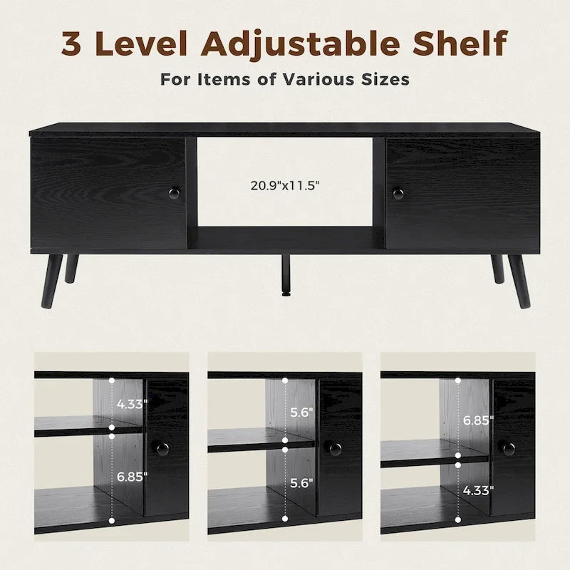 TV Stand for 55 60 inch Television, Entertainment Center with 2 Cabinet Media Console Table, Living Room, Bedroom Furniture-9