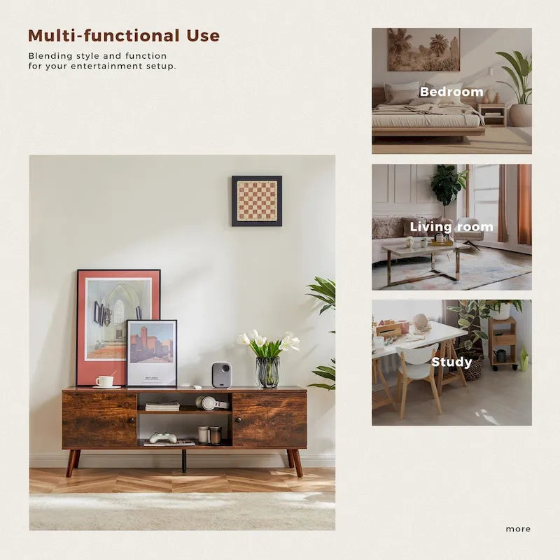 TV Stand for 55 60 inch Television, Entertainment Center with 2 Cabinet Media Console Table, Living Room, Bedroom Furniture-14