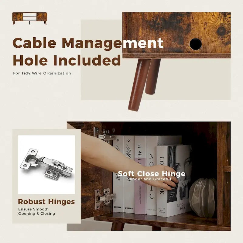 TV Stand for 55 60 inch Television, Entertainment Center with 2 Cabinet Media Console Table, Living Room, Bedroom Furniture-15