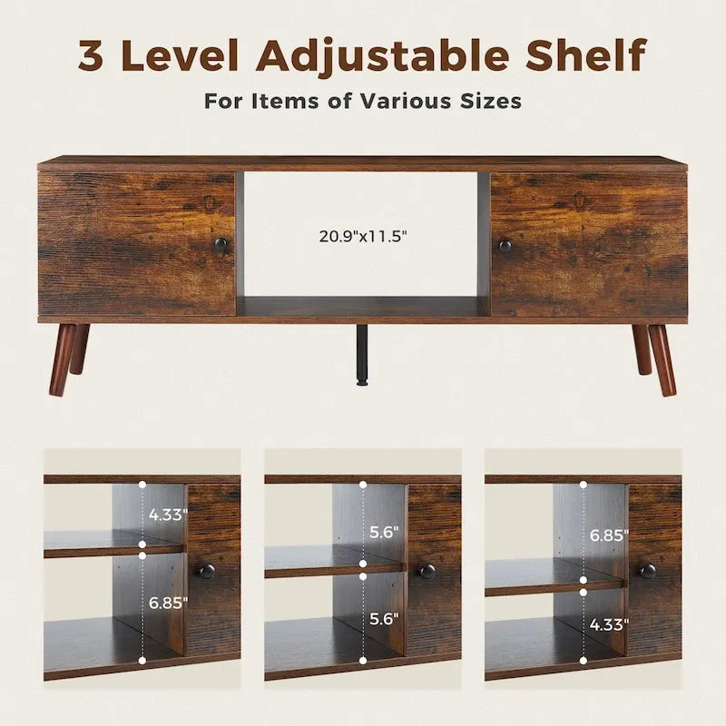 TV Stand for 55 60 inch Television, Entertainment Center with 2 Cabinet Media Console Table, Living Room, Bedroom Furniture-16