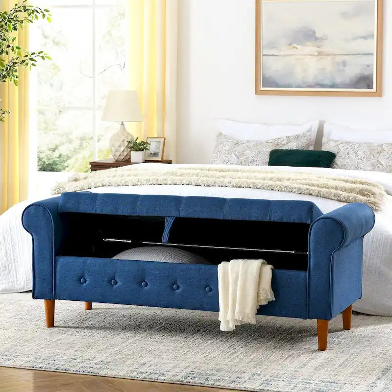 62 Bedroom Tufted Button Storage Bench, Window Bench, Rolled Arm Design for Bedroom, Living Room-35