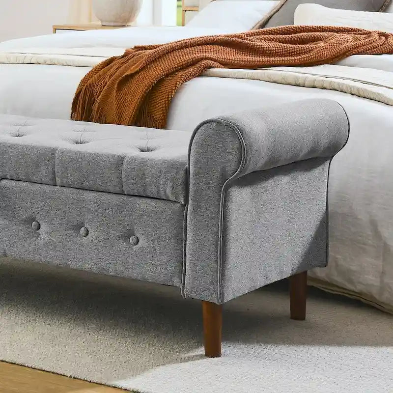 62 Bedroom Tufted Button Storage Bench, Window Bench, Rolled Arm Design for Bedroom, Living Room-10